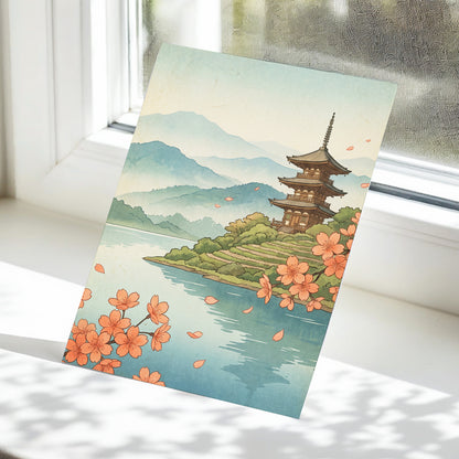 Blossom by Still Waters, blue, green, beige nature wall art displayed in a styled interior, gallery view 5