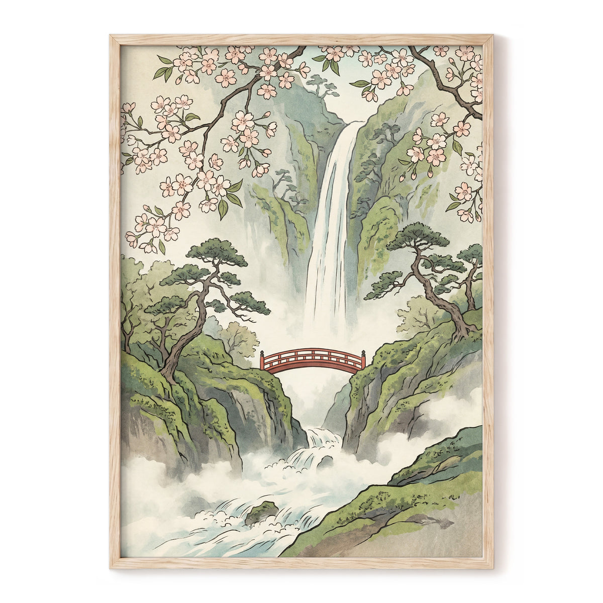 Blossom Gorge, green, beige, pink nature wall art, front artwork view