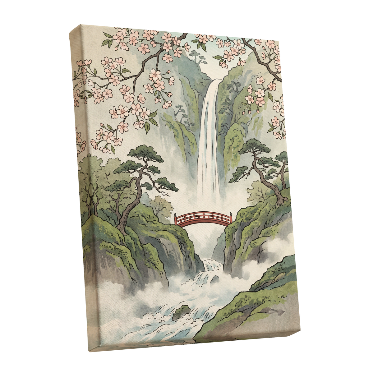 Blossom Gorge, green, beige, pink nature wall art shown as a stretched canvas wall art