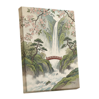 Blossom Gorge, green, beige, pink nature wall art shown as a stretched canvas wall art