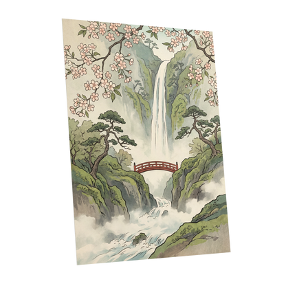 Blossom Gorge, green, beige, pink nature wall art shown as a unframed poster wall art print