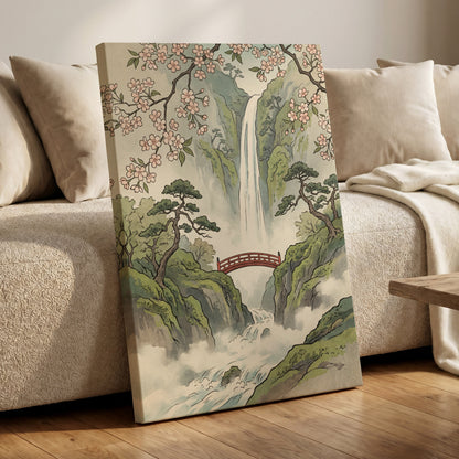 Blossom Gorge, green, beige, pink nature wall art displayed in a styled interior, gallery view 3
