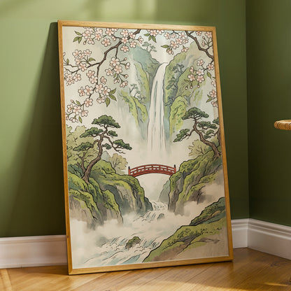 Blossom Gorge, green, beige, pink nature wall art displayed in a styled interior, gallery view 6