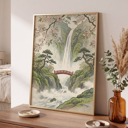 Blossom Gorge, green, beige, pink nature wall art displayed in a styled interior, gallery view 9