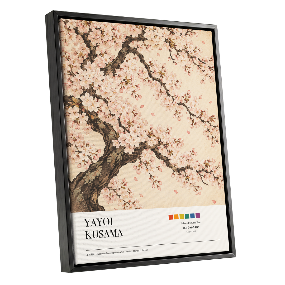 Blossom Reverie, pink, beige, brown floral wall art shown as a black framed canvas wall art