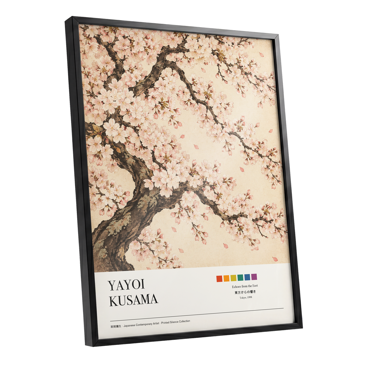 Blossom Reverie, pink, beige, brown floral wall art shown as a black framed poster wall art print