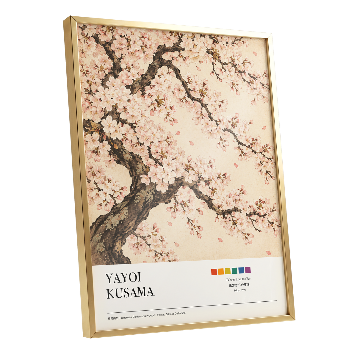 Blossom Reverie, pink, beige, brown floral wall art shown as a gold framed poster wall art print