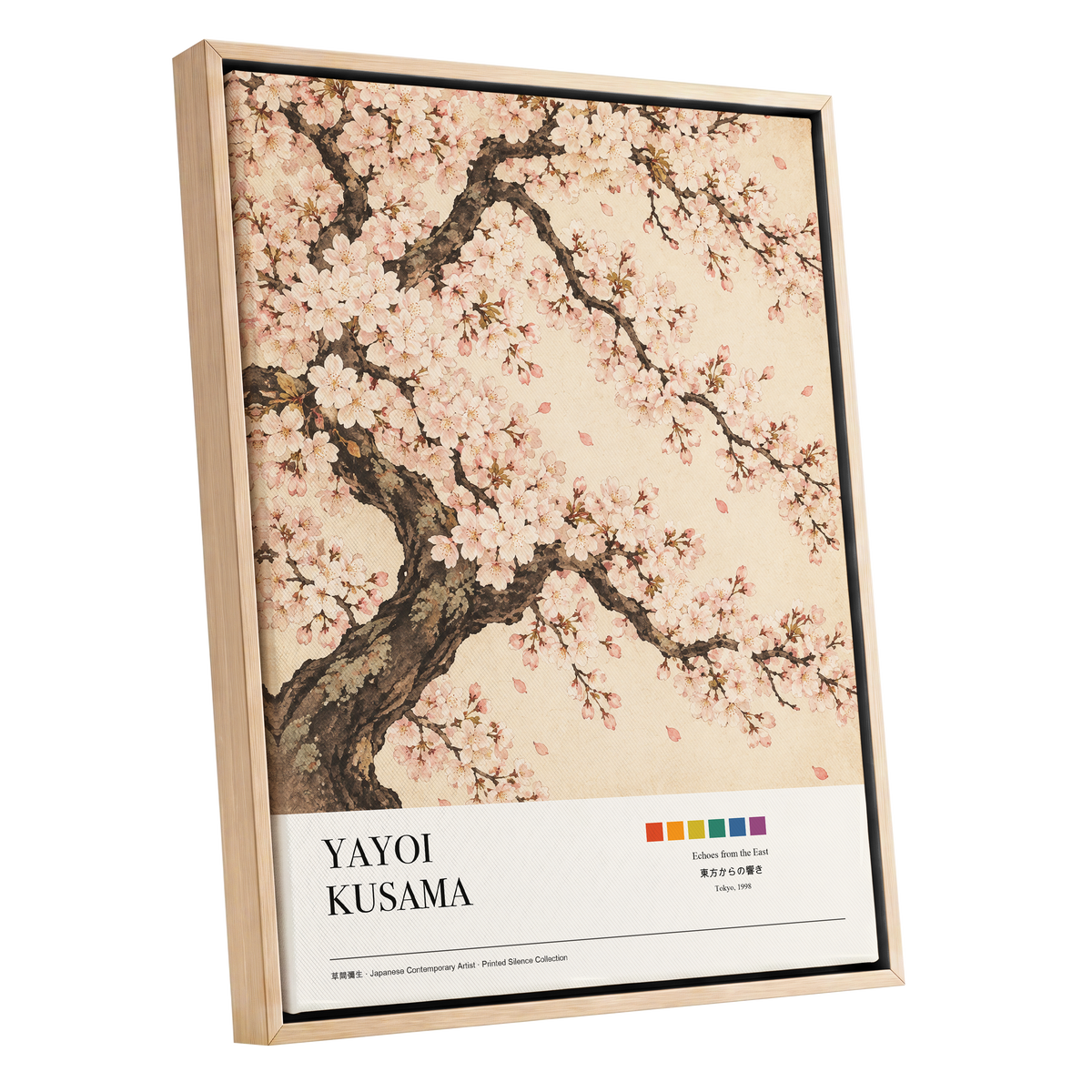 Blossom Reverie, pink, beige, brown floral wall art shown as a oak framed canvas wall art