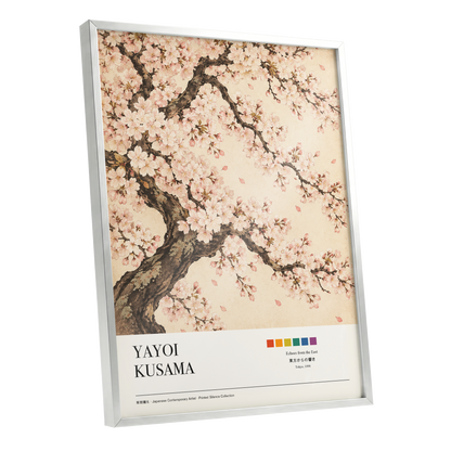 Blossom Reverie, pink, beige, brown floral wall art shown as a silver framed poster wall art print