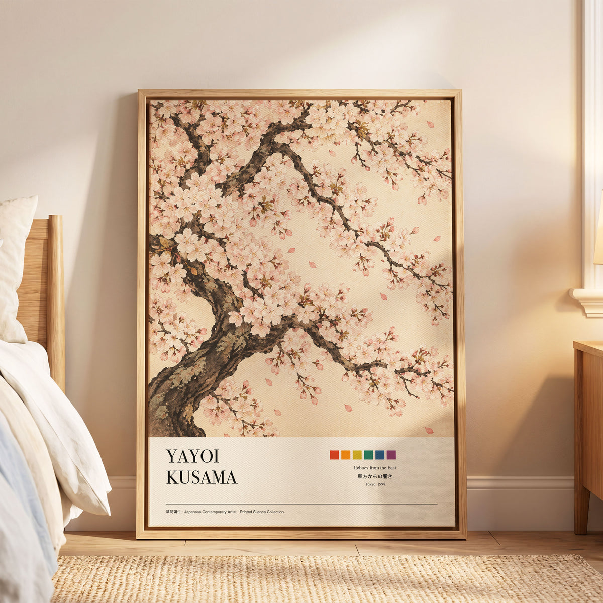 Blossom Reverie, pink, beige, brown floral wall art displayed in a styled interior, gallery view 6