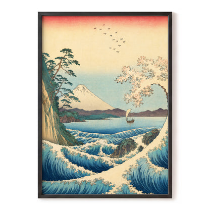 Blossom Tide, blue, beige, green nature wall art, front artwork view