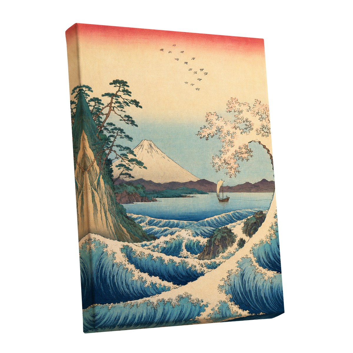 Blossom Tide, blue, beige, green nature wall art shown as a stretched canvas wall art