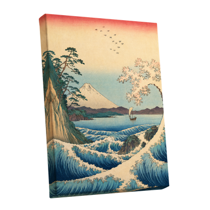 Blossom Tide, blue, beige, green nature wall art shown as a stretched canvas wall art