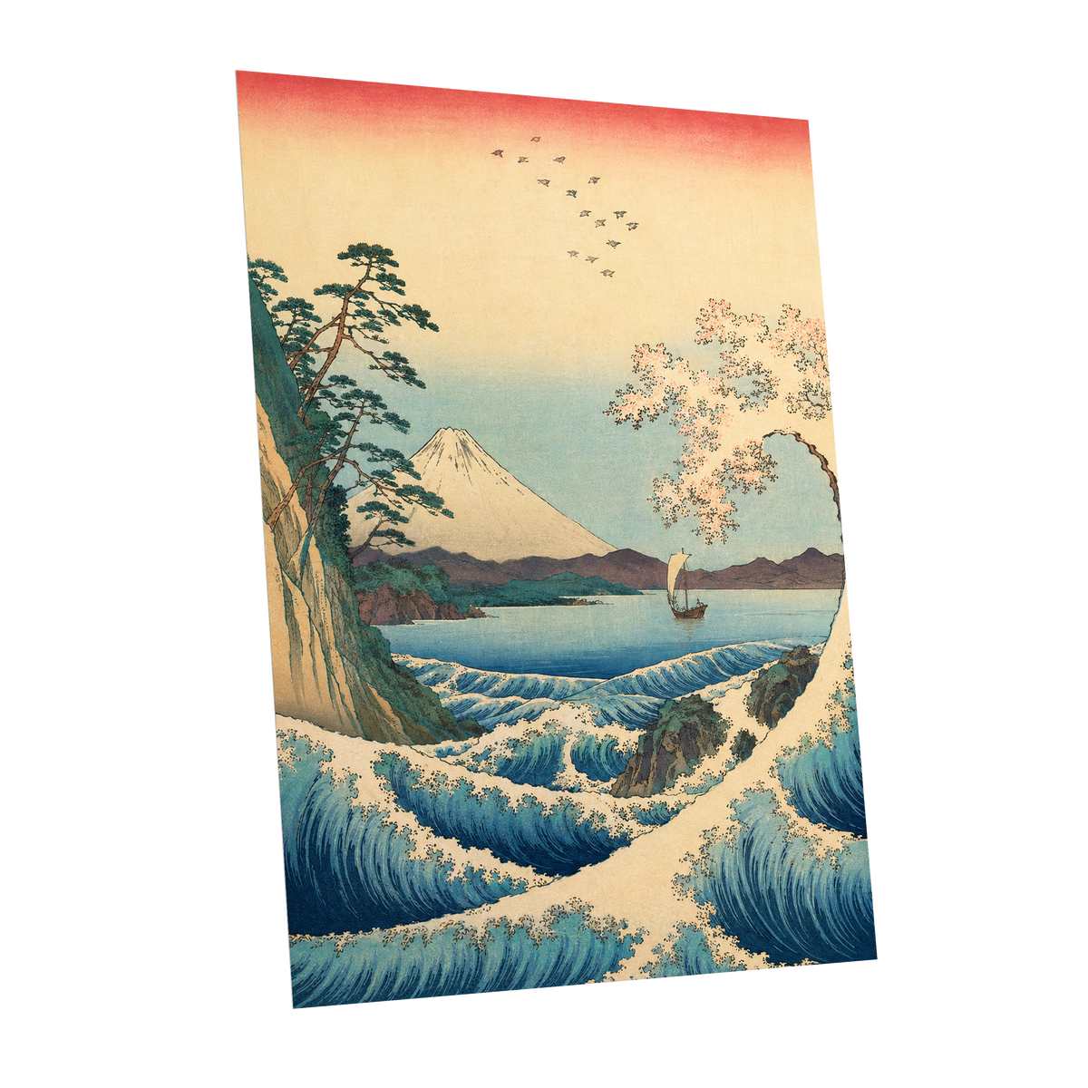 Blossom Tide, blue, beige, green nature wall art shown as a unframed poster wall art print