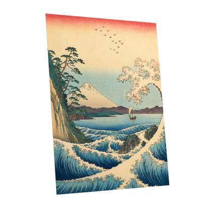 Blossom Tide, blue, beige, green nature wall art shown as a unframed poster wall art print