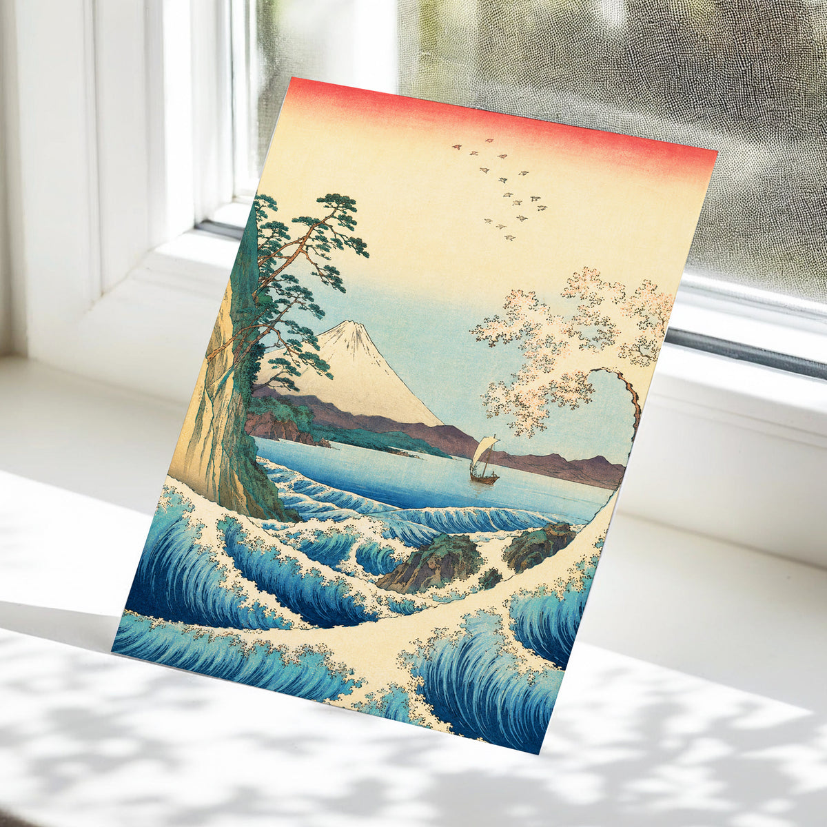 Blossom Tide, blue, beige, green nature wall art displayed in a styled interior, gallery view 5