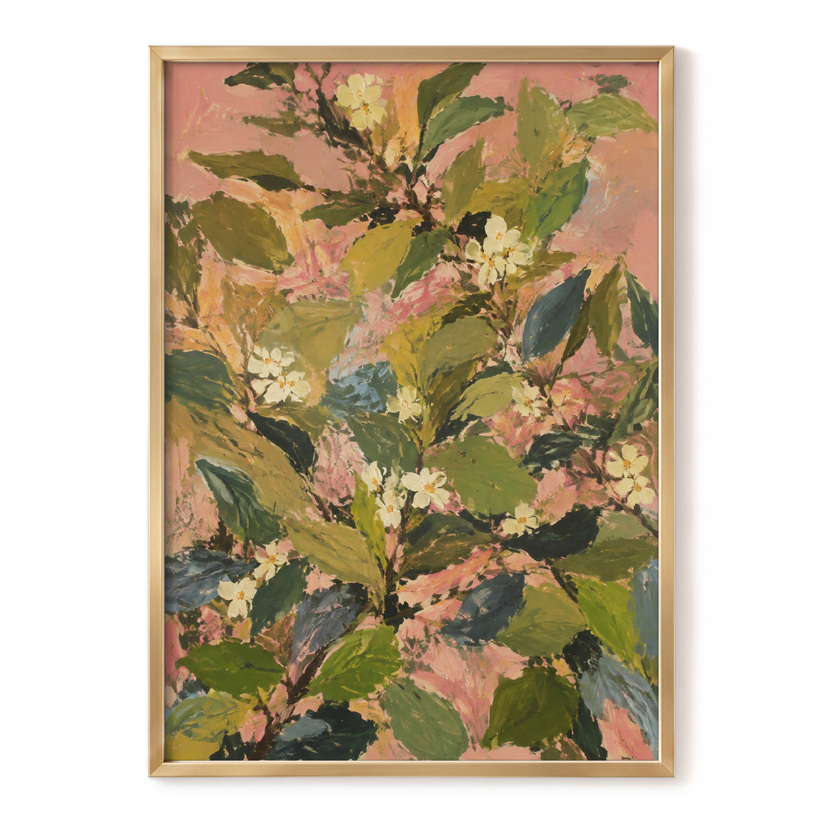 Blossoms in Blush, green, pink, white floral wall art, front artwork view