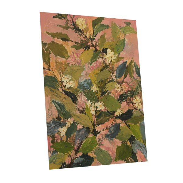 Blossoms in Blush, green, pink, white floral wall art shown as a unframed poster wall art print