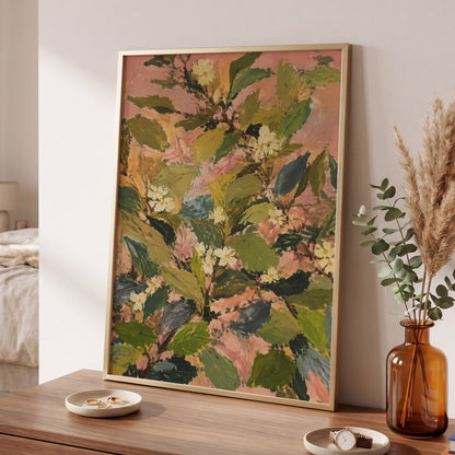 Blossoms in Blush, green, pink, white floral wall art displayed in a styled interior, gallery view 2