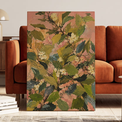 Blossoms in Blush, green, pink, white floral wall art displayed in a styled interior, gallery view 3