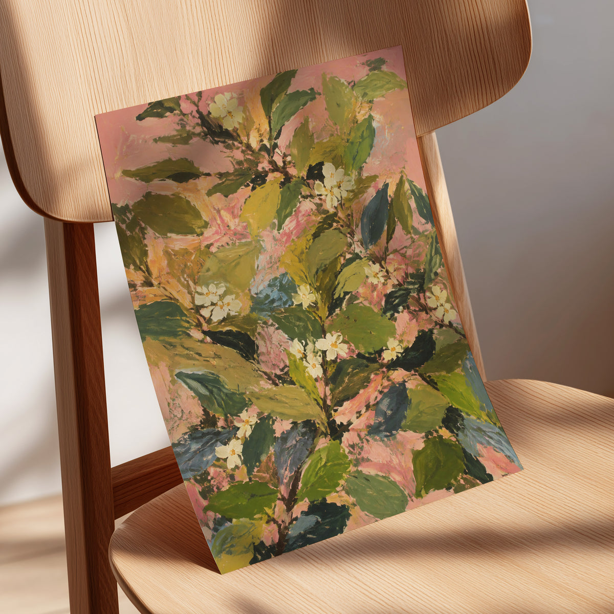 Blossoms in Blush, green, pink, white floral wall art displayed in a styled interior, gallery view 5