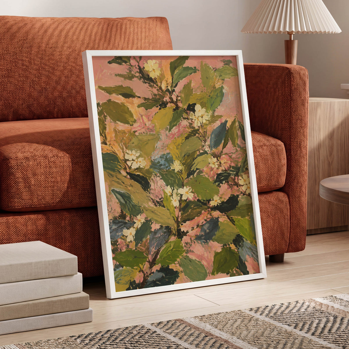Blossoms in Blush, green, pink, white floral wall art displayed in a styled interior, gallery view 6