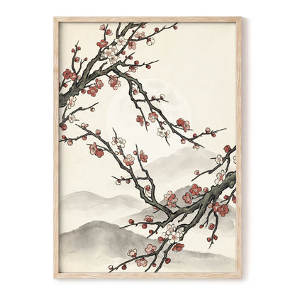 Blossoms in the Mist, beige, black, pink floral wall art, front artwork view
