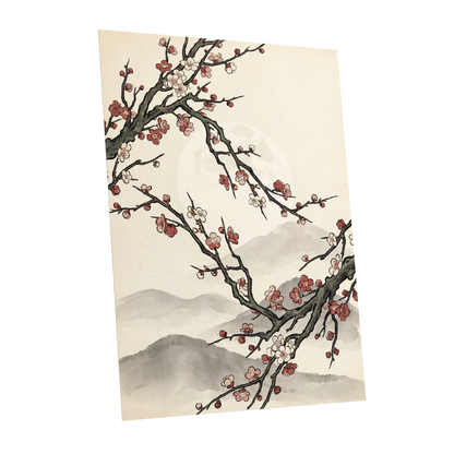 Blossoms in the Mist, beige, black, pink floral wall art shown as a unframed poster wall art print