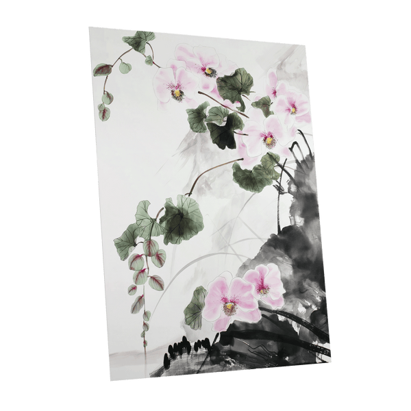 Blossoms Over Shadow, white, green, black floral wall art shown as a unframed poster wall art print