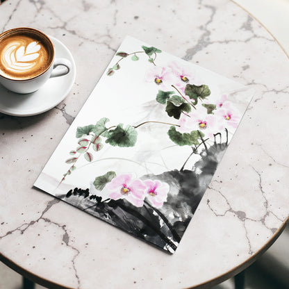 Blossoms Over Shadow, white, green, black floral wall art displayed in a styled interior, gallery view 3