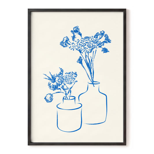 Blue Bloom Duet, blue, beige, white floral wall art, front artwork view