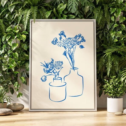 Blue Bloom Duet, blue, beige, white floral wall art displayed in a styled interior, gallery view 4