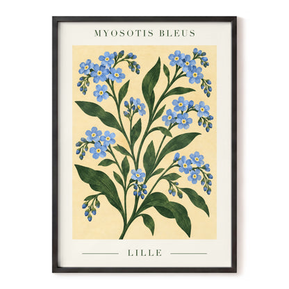 Blue Blooms of Lille, blue, green, beige floral wall art, front artwork view