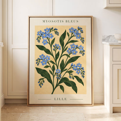 Blue Blooms of Lille, blue, green, beige floral wall art displayed in a styled interior, gallery view 8