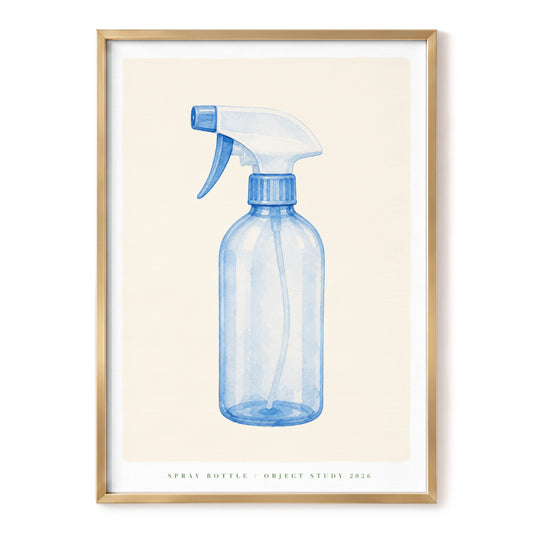 Blue Bottle Study, blue, beige, white minimalist wall art, front artwork view