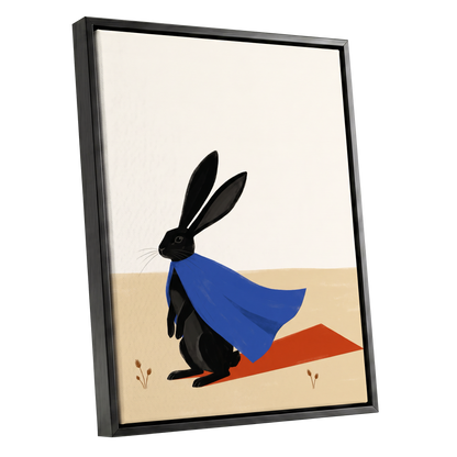 Blue Cape Hare, black, blue, beige nature wall art shown as a black framed canvas wall art