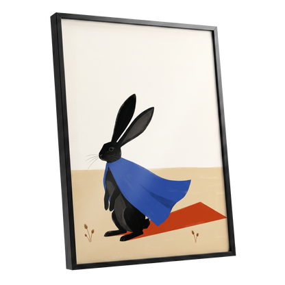 Blue Cape Hare, black, blue, beige nature wall art shown as a black framed poster wall art print