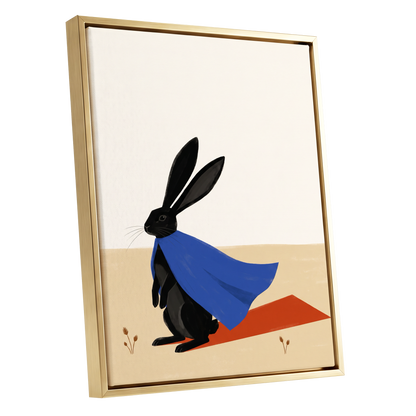 Blue Cape Hare, black, blue, beige nature wall art shown as a gold framed canvas wall art