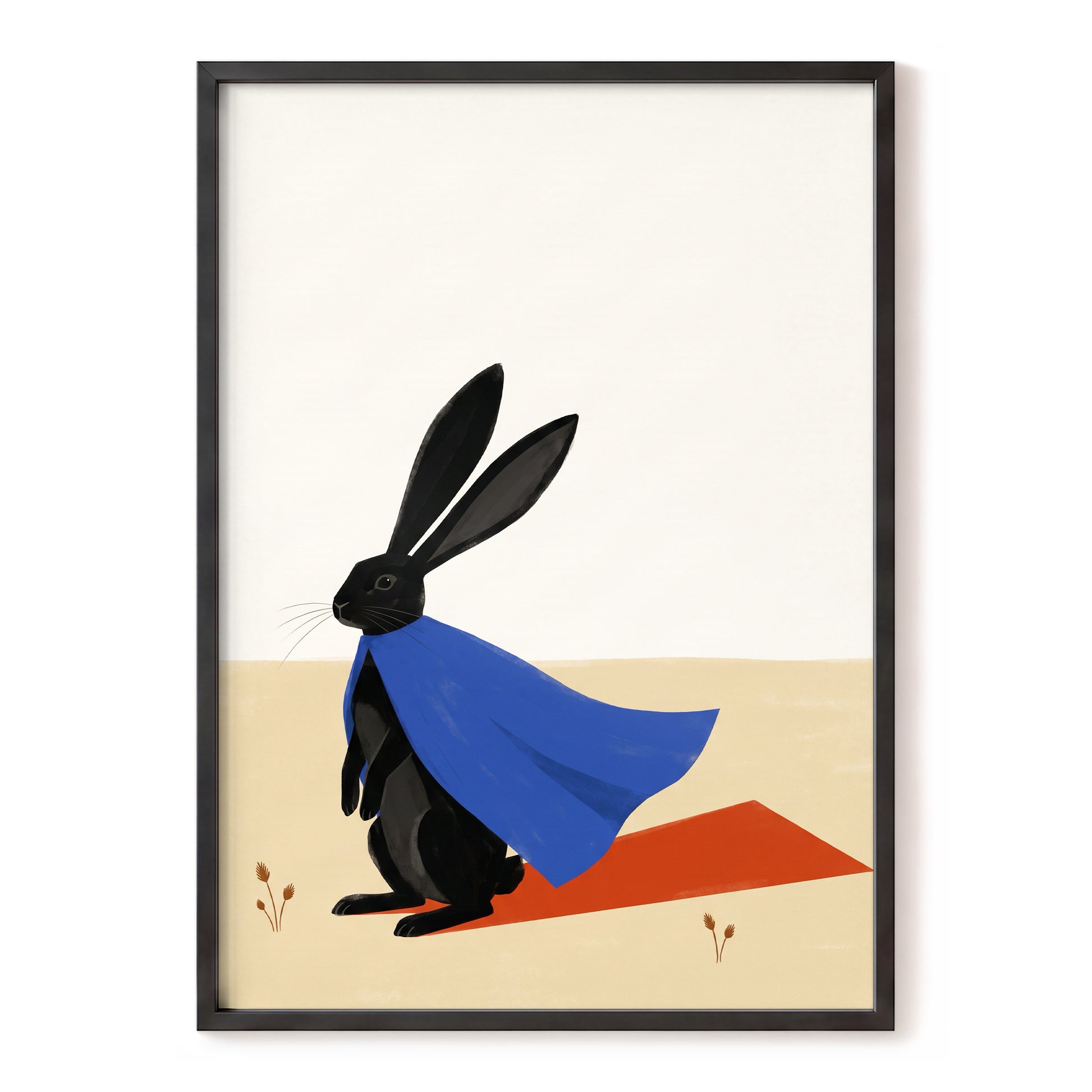 Blue Cape Hare, black, blue, beige nature wall art, front artwork view