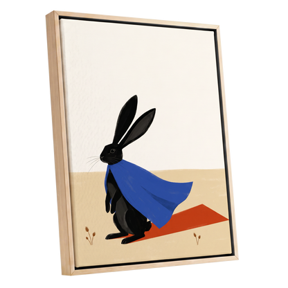 Blue Cape Hare, black, blue, beige nature wall art shown as a oak framed canvas wall art