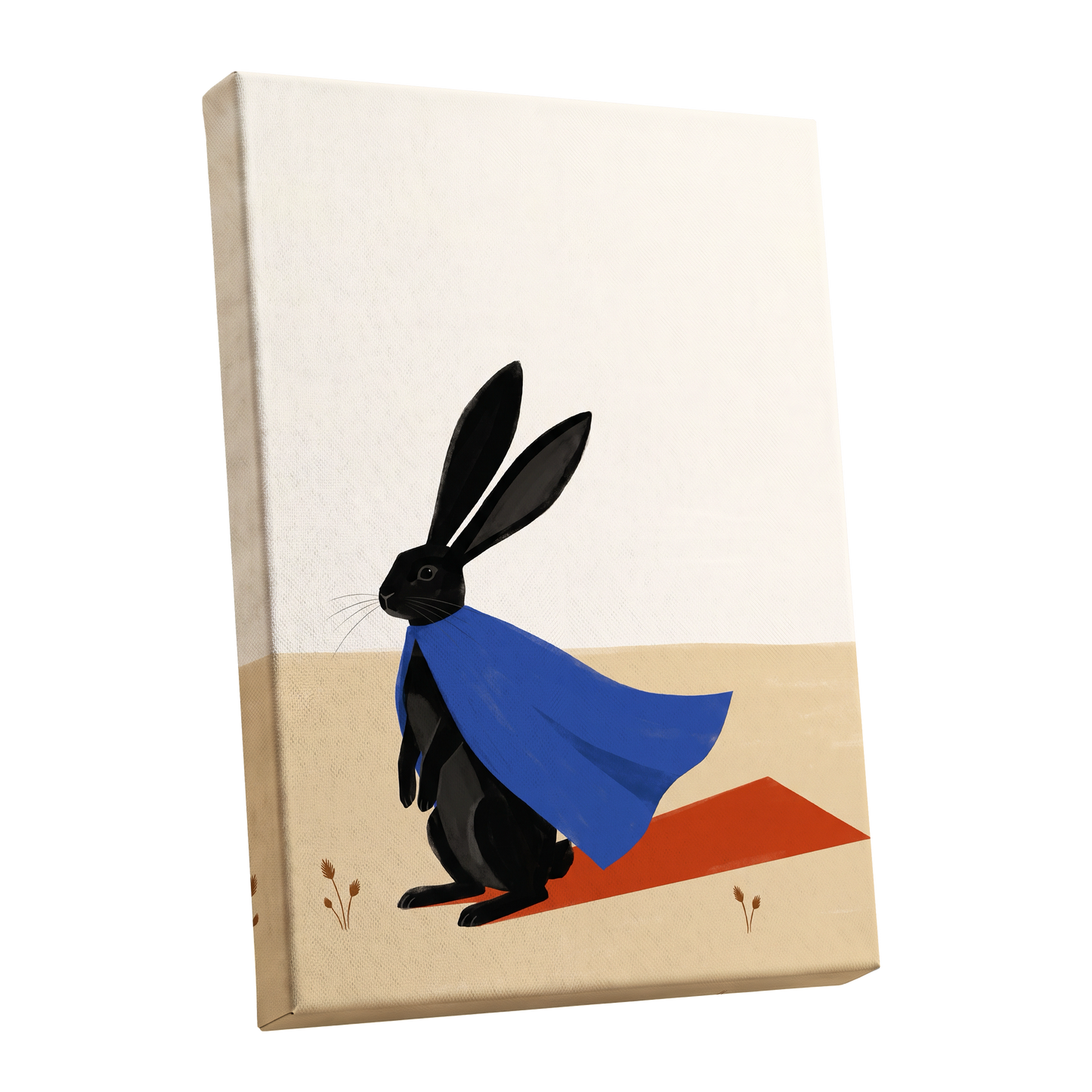 Blue Cape Hare, black, blue, beige nature wall art shown as a stretched canvas wall art