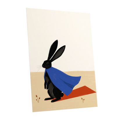 Blue Cape Hare, black, blue, beige nature wall art shown as a unframed poster wall art print