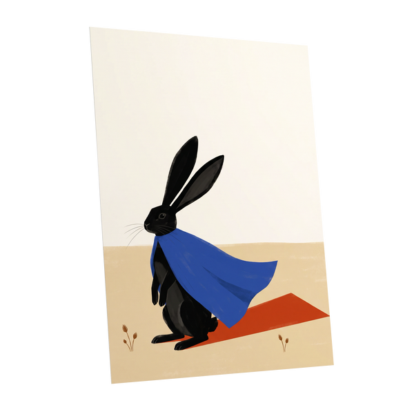 Blue Cape Hare, black, blue, beige nature wall art shown as a unframed poster wall art print