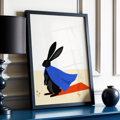 Blue Cape Hare, black, blue, beige nature wall art displayed in a styled interior, gallery view 2