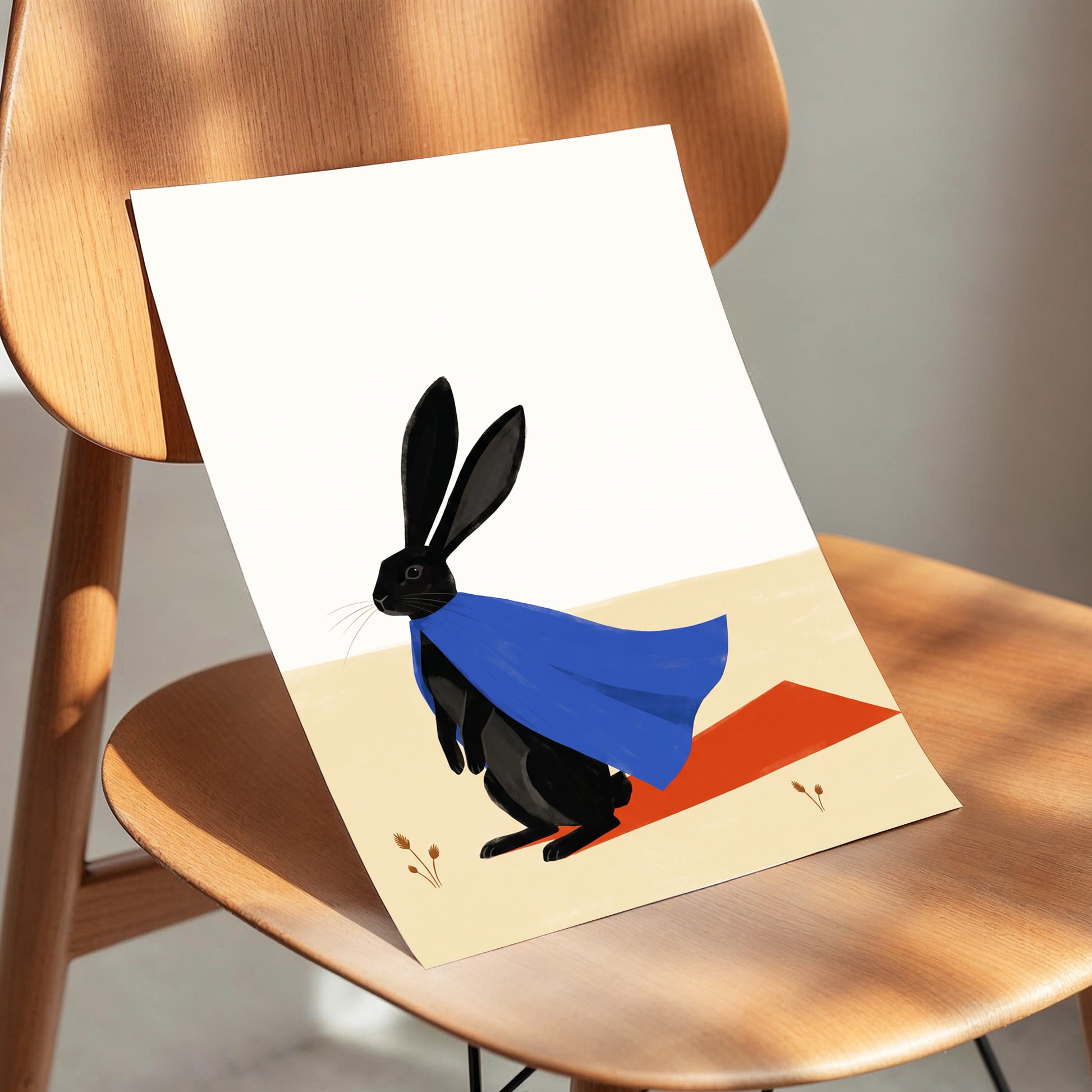 Blue Cape Hare, black, blue, beige nature wall art displayed in a styled interior, gallery view 5