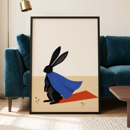 Blue Cape Hare, black, blue, beige nature wall art displayed in a styled interior, gallery view 6