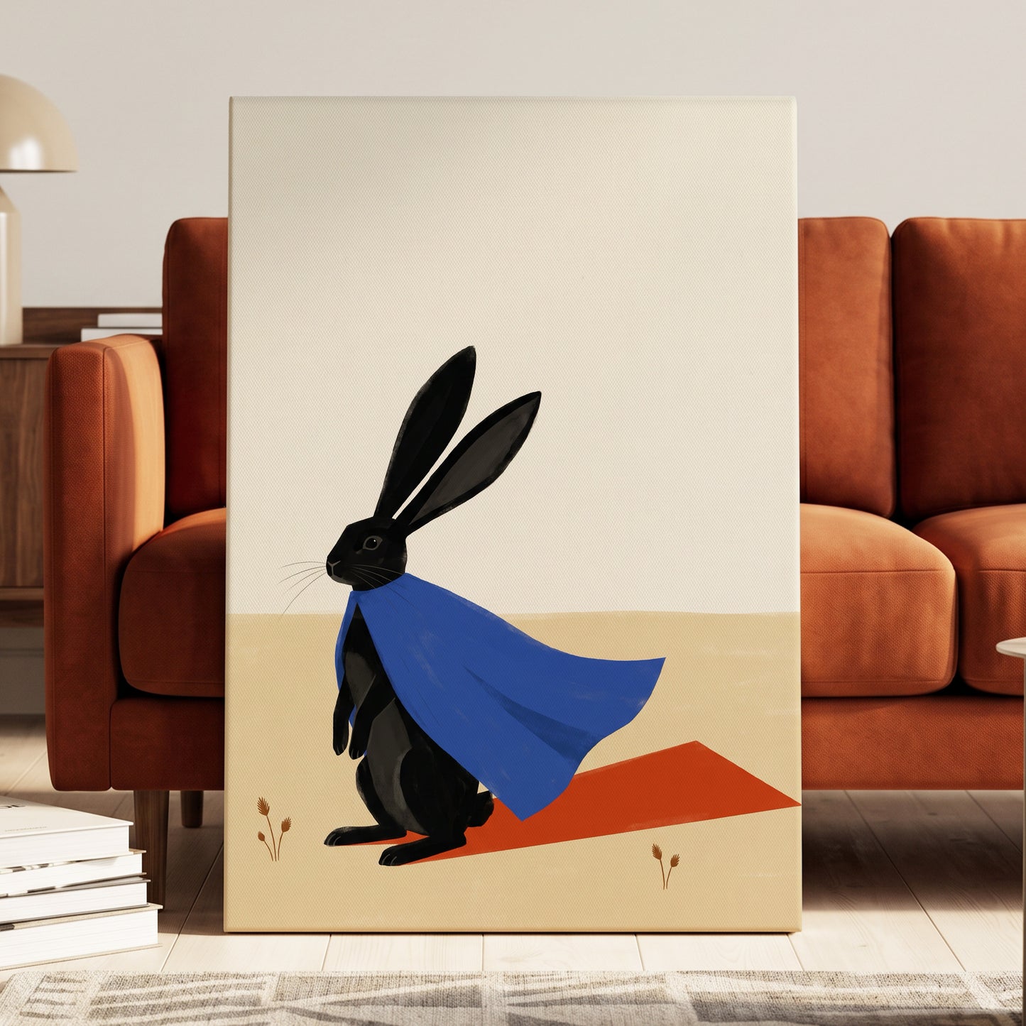 Blue Cape Hare, black, blue, beige nature wall art displayed in a styled interior, gallery view 7