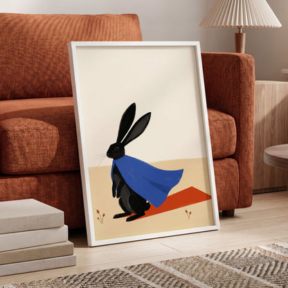 Blue Cape Hare, black, blue, beige nature wall art displayed in a styled interior, gallery view 9