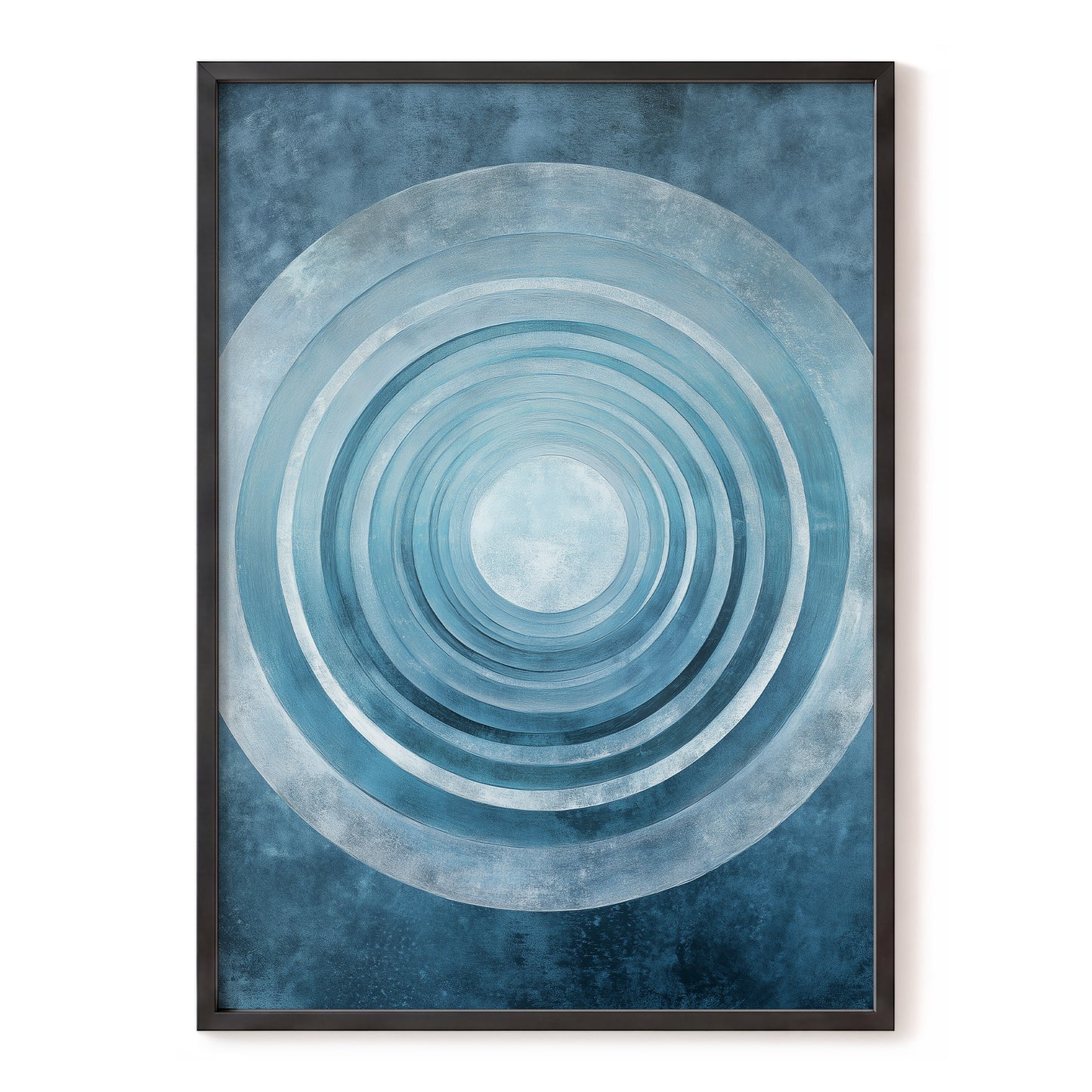 Blue Echo Chamber, blue, white, gray abstract wall art, front artwork view