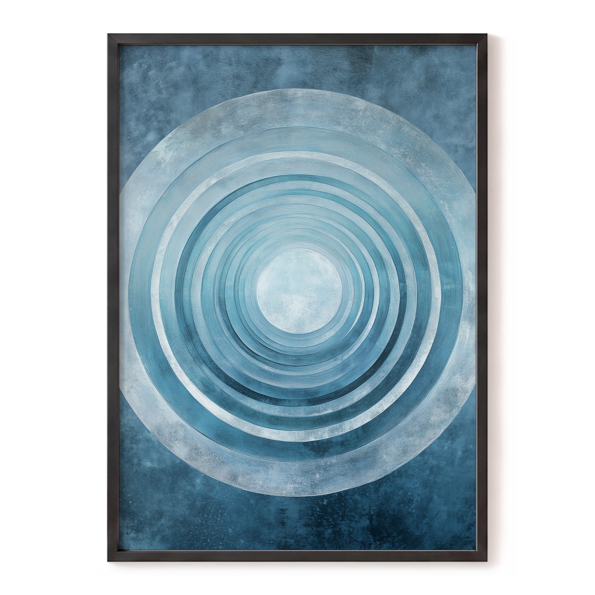 Blue Echo Chamber, blue, white, gray abstract wall art, front artwork view